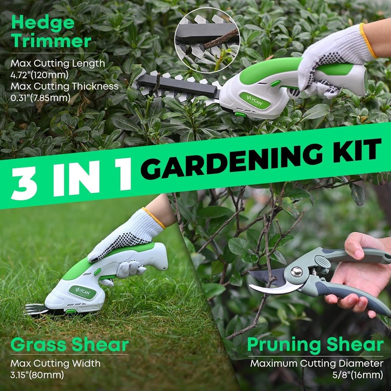 VCAN ACTIVE 7.2V Hedge Trimmer Cordless | 2-in-1 Handheld Electric Shrub Trimmer & Grass Shear with Pruning Shears | 3.0Ah Lightweight Rechargeable Battery Powered for Garden, Yard, Lawn - Image 2